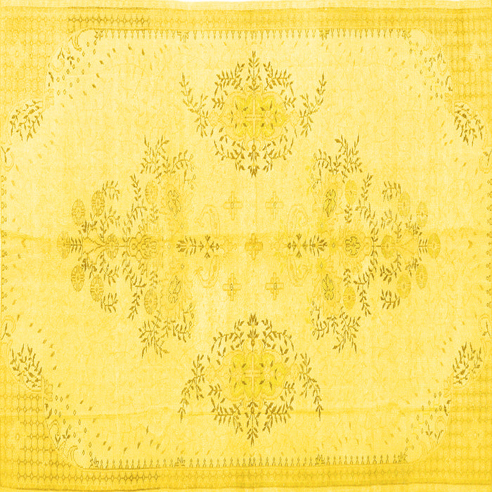 Square Machine Washable Persian Yellow Traditional Rug, wshtr3859yw