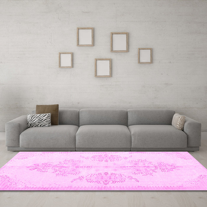 Machine Washable Persian Pink Traditional Rug in a Living Room, wshtr3859pnk