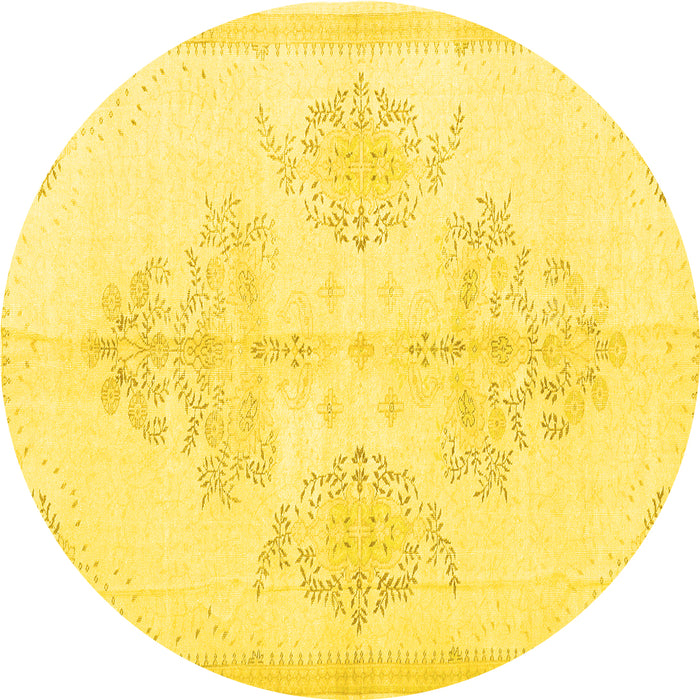 Round Persian Yellow Traditional Rug, tr3859yw