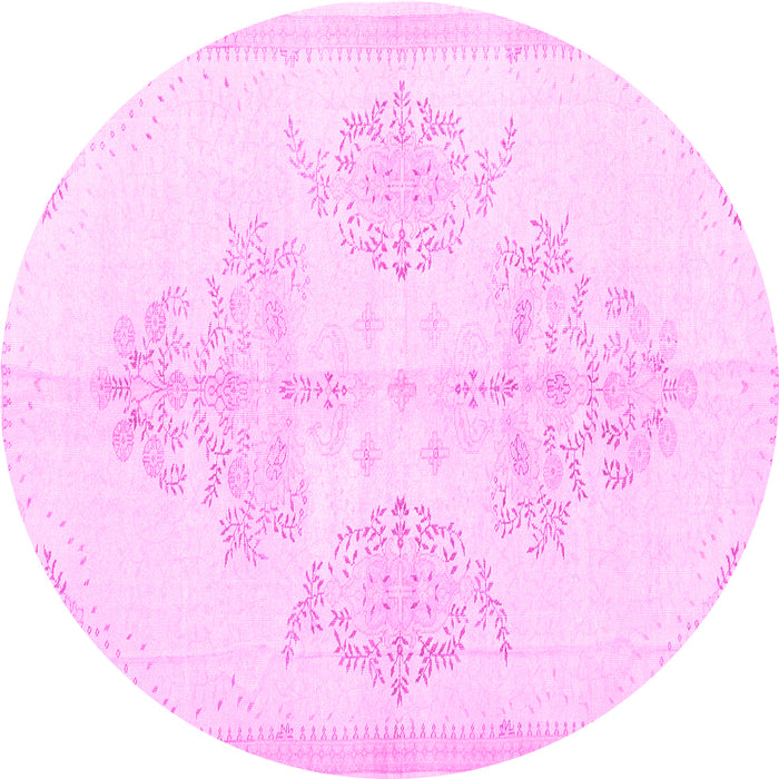Round Machine Washable Persian Pink Traditional Rug, wshtr3859pnk