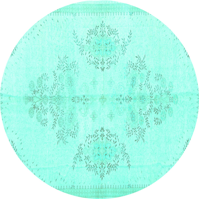 Round Machine Washable Persian Turquoise Traditional Area Rugs, wshtr3859turq