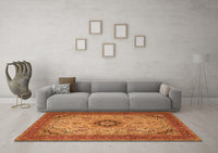 Machine Washable Medallion Orange Traditional Rug, wshtr385org