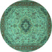 Round Medallion Turquoise Traditional Rug, tr385turq