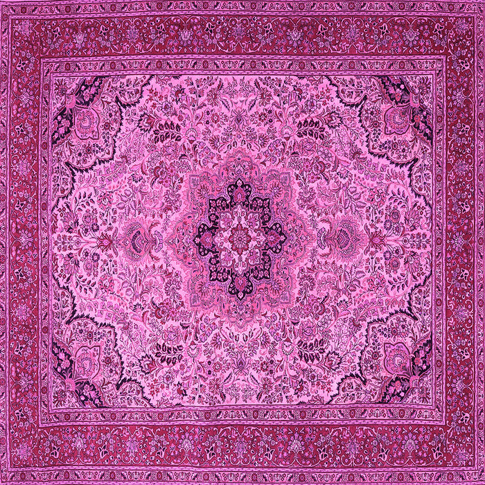 Square Machine Washable Medallion Pink Traditional Rug, wshtr385pnk