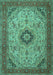 Machine Washable Medallion Turquoise Traditional Area Rugs, wshtr385turq