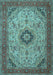 Machine Washable Medallion Light Blue Traditional Rug, wshtr385lblu