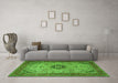 Machine Washable Medallion Green Traditional Area Rugs in a Living Room,, wshtr385grn