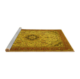 Sideview of Machine Washable Medallion Yellow Traditional Rug, wshtr385yw