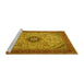 Sideview of Machine Washable Medallion Yellow Traditional Rug, wshtr385yw