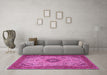 Machine Washable Medallion Pink Traditional Rug in a Living Room, wshtr385pnk