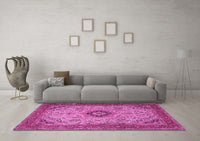 Machine Washable Medallion Pink Traditional Rug, wshtr385pnk