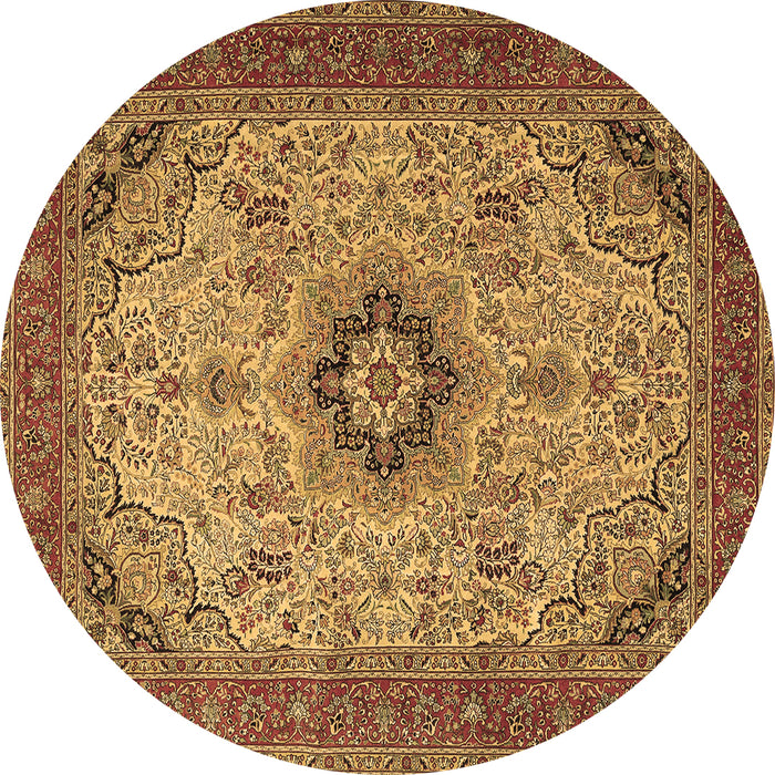 Round Machine Washable Medallion Brown Traditional Rug, wshtr385brn