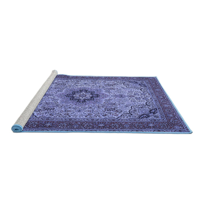 Sideview of Machine Washable Medallion Blue Traditional Rug, wshtr385blu