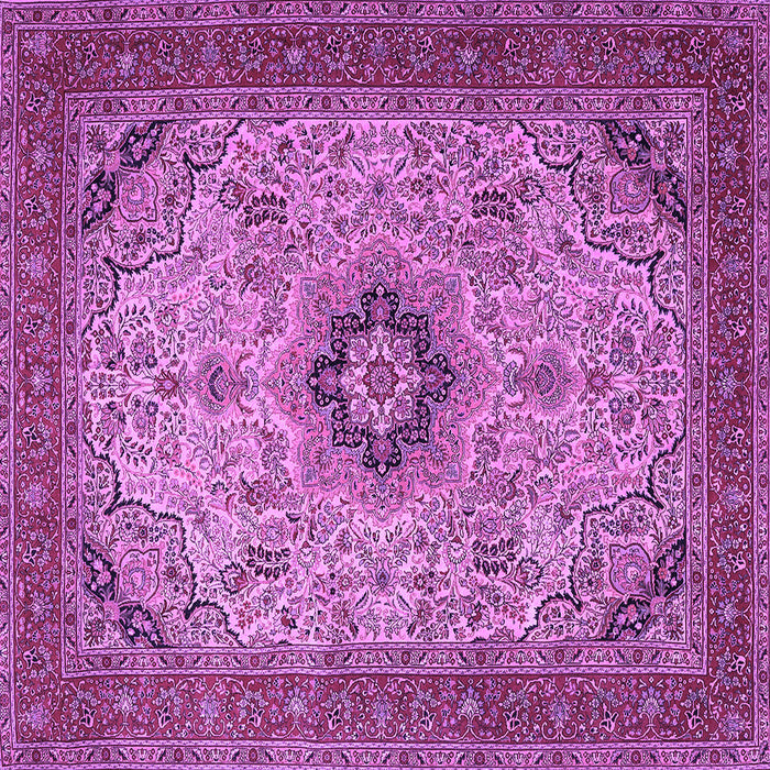 Square Machine Washable Medallion Purple Traditional Area Rugs, wshtr385pur