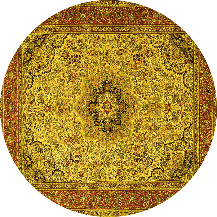 Round Medallion Yellow Traditional Rug, tr385yw