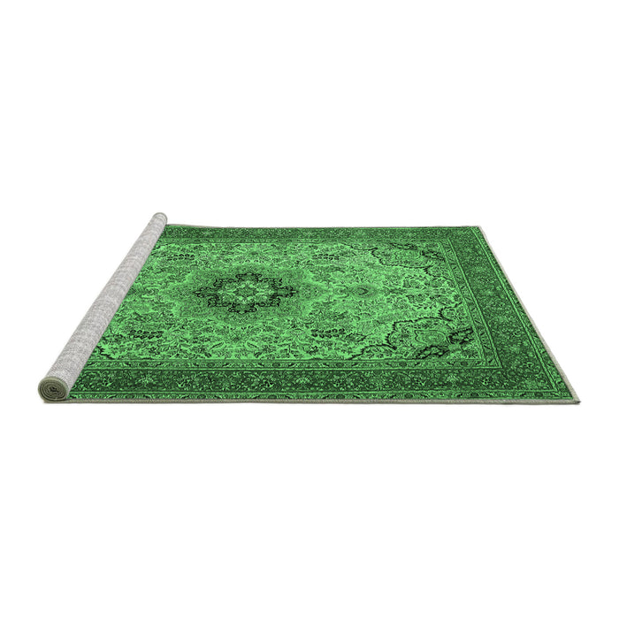 Sideview of Machine Washable Medallion Emerald Green Traditional Area Rugs, wshtr385emgrn