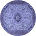 Round Machine Washable Medallion Blue Traditional Rug, wshtr385blu