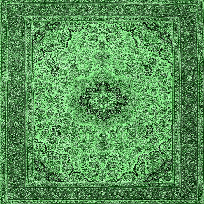 Square Machine Washable Medallion Emerald Green Traditional Area Rugs, wshtr385emgrn