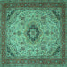 Square Machine Washable Medallion Turquoise Traditional Area Rugs, wshtr385turq