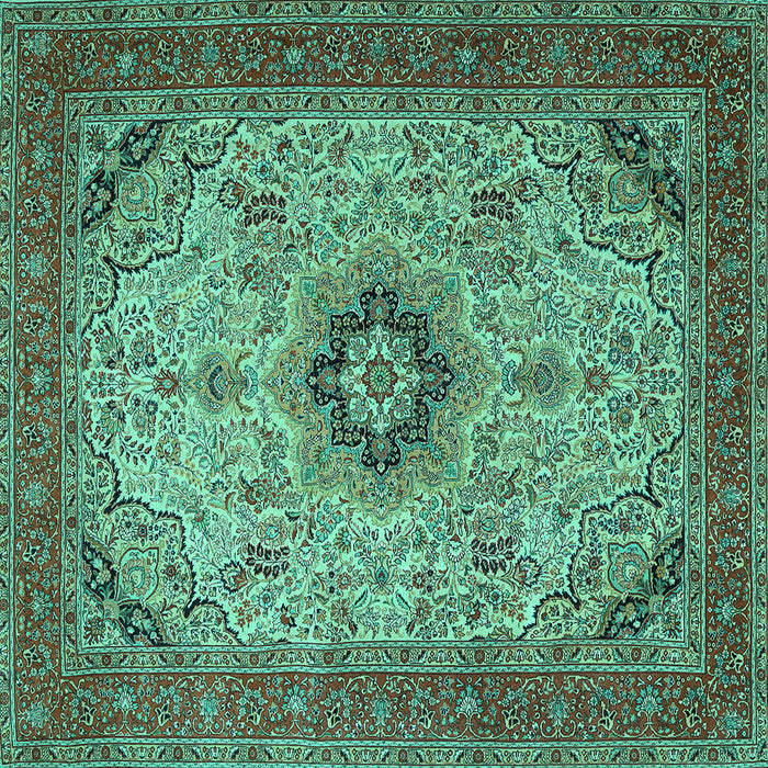Square Medallion Turquoise Traditional Rug, tr385turq
