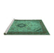 Sideview of Machine Washable Medallion Turquoise Traditional Area Rugs, wshtr385turq