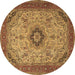 Round Medallion Brown Traditional Rug, tr385brn