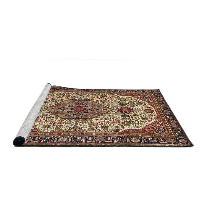 Sideview of Machine Washable Traditional Brown Green Rug, wshtr386