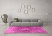 Machine Washable Medallion Pink Traditional Rug in a Living Room, wshtr3861pnk