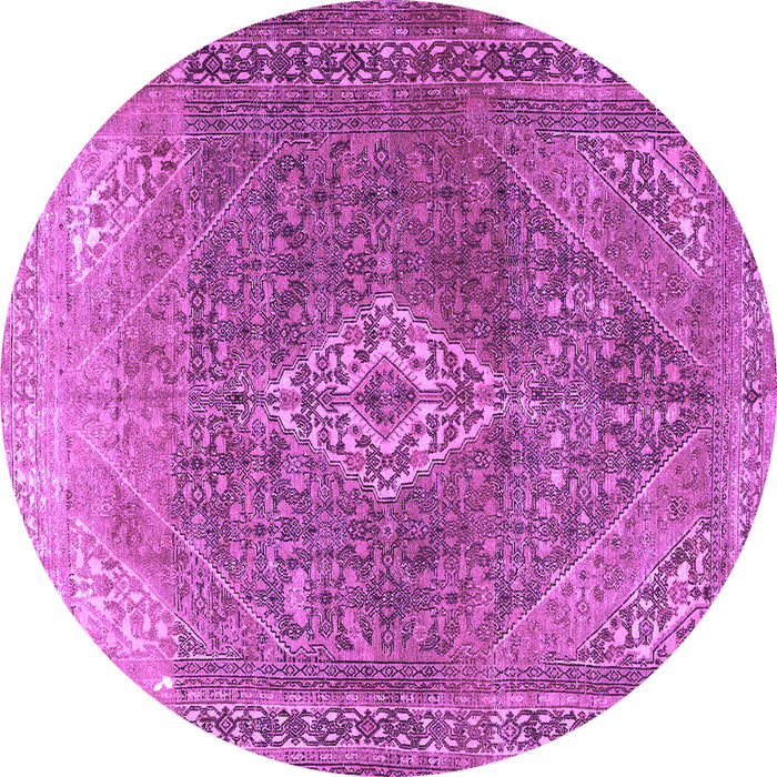 Round Machine Washable Medallion Purple Traditional Area Rugs, wshtr3861pur