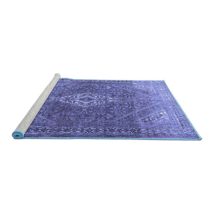 Sideview of Machine Washable Medallion Blue Traditional Rug, wshtr3861blu