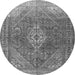 Machine Washable Medallion Gray Traditional Rug, wshtr3861gry