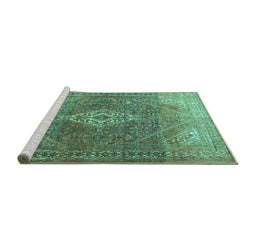 Sideview of Machine Washable Medallion Turquoise Traditional Area Rugs, wshtr3861turq