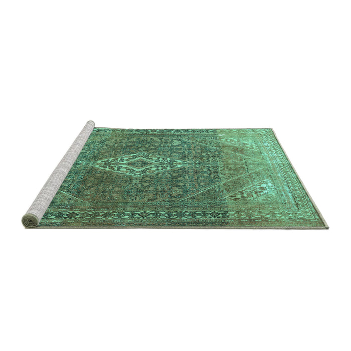 Sideview of Machine Washable Medallion Turquoise Traditional Area Rugs, wshtr3861turq
