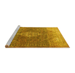 Sideview of Machine Washable Medallion Yellow Traditional Rug, wshtr3861yw