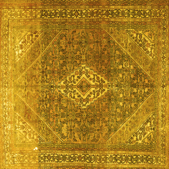 Square Machine Washable Medallion Yellow Traditional Rug, wshtr3861yw