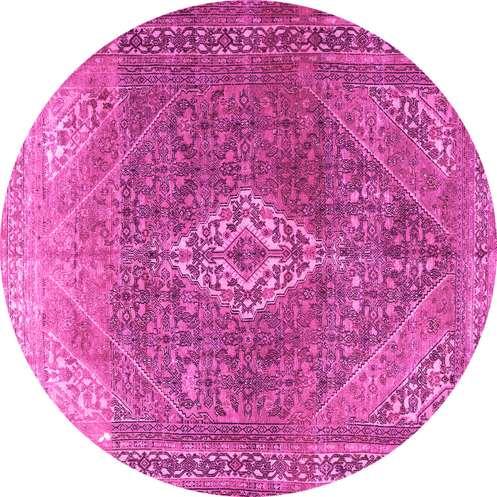 Round Machine Washable Medallion Pink Traditional Rug, wshtr3861pnk