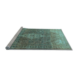 Sideview of Machine Washable Medallion Light Blue Traditional Rug, wshtr3861lblu