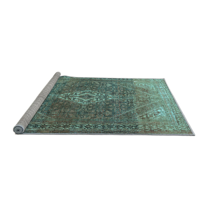Sideview of Machine Washable Medallion Light Blue Traditional Rug, wshtr3861lblu