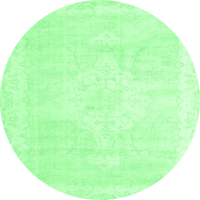 Round Machine Washable Persian Emerald Green Traditional Area Rugs, wshtr3862emgrn