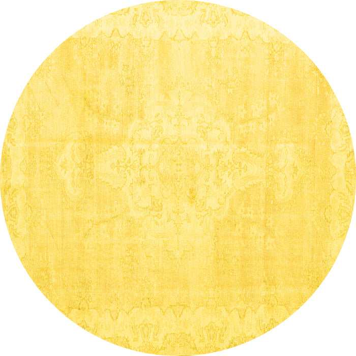 Round Machine Washable Persian Yellow Traditional Rug, wshtr3862yw