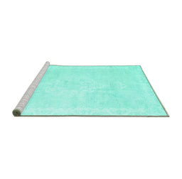 Sideview of Machine Washable Persian Turquoise Traditional Area Rugs, wshtr3862turq