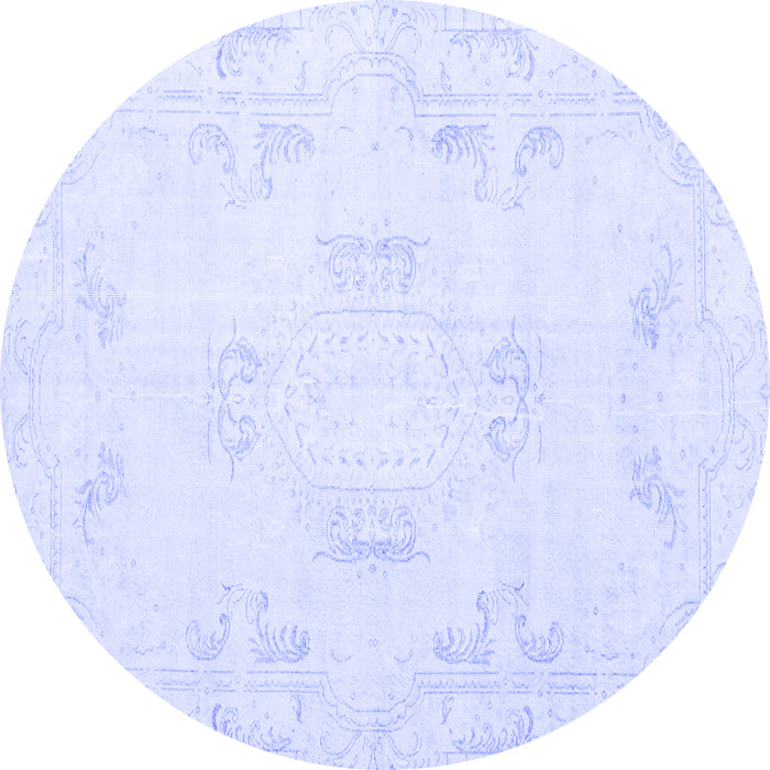 Round Machine Washable Persian Blue Traditional Rug, wshtr3864blu
