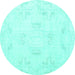 Round Machine Washable Persian Turquoise Traditional Area Rugs, wshtr3864turq