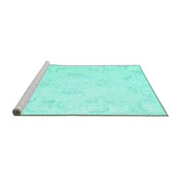 Sideview of Machine Washable Persian Turquoise Traditional Area Rugs, wshtr3864turq