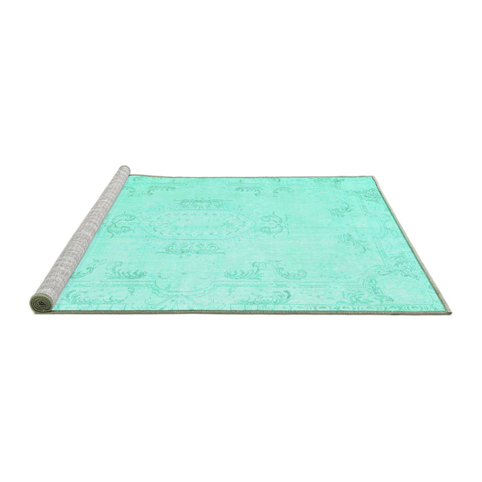 Sideview of Machine Washable Persian Turquoise Traditional Area Rugs, wshtr3864turq
