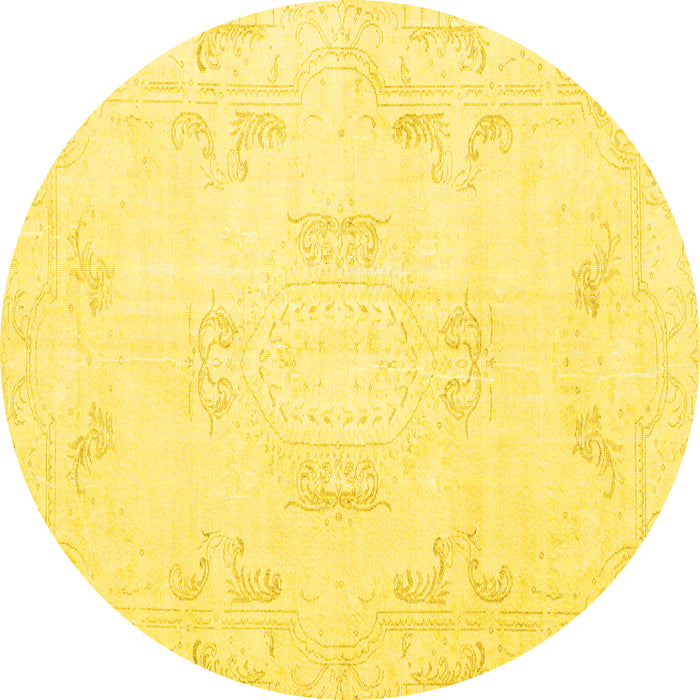 Round Persian Yellow Traditional Rug, tr3864yw