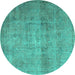 Round Persian Turquoise Traditional Rug, tr3865turq