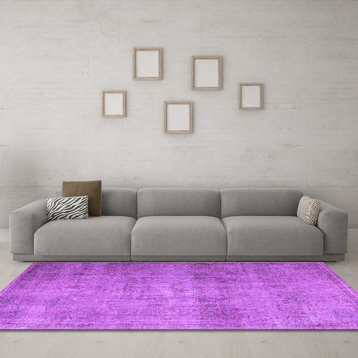 Machine Washable Persian Purple Traditional Area Rugs in a Living Room, wshtr3865pur