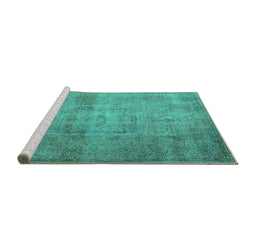 Sideview of Machine Washable Persian Turquoise Traditional Area Rugs, wshtr3865turq