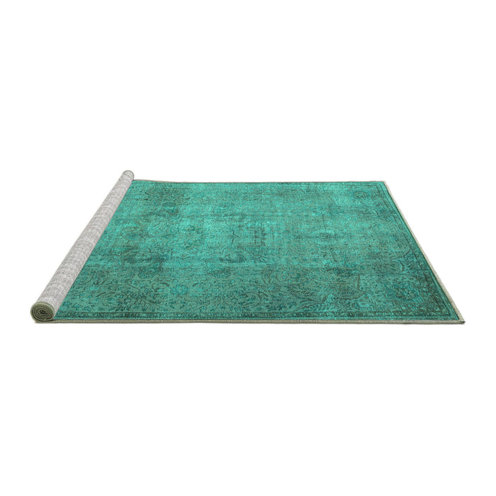 Sideview of Machine Washable Persian Turquoise Traditional Area Rugs, wshtr3865turq